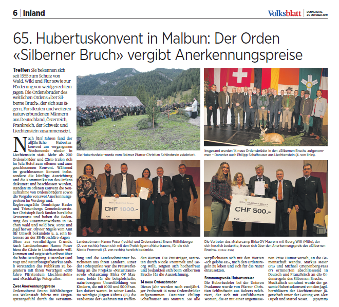 Volksblatt Malbun zum 65. Hubertuskonvent 2019